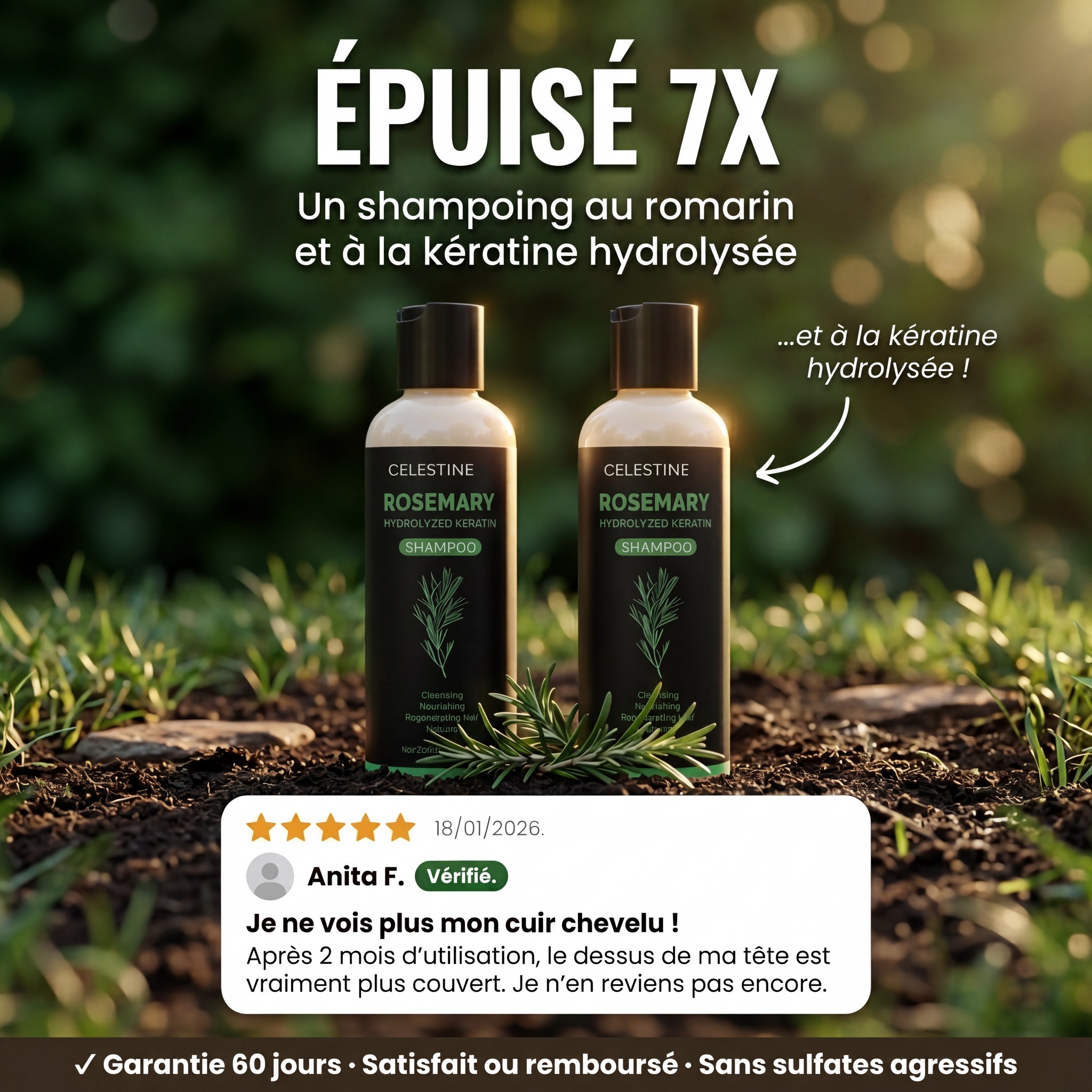 Celestine Facebook ad: Épuisé 7 fois. Maintenant disponible.