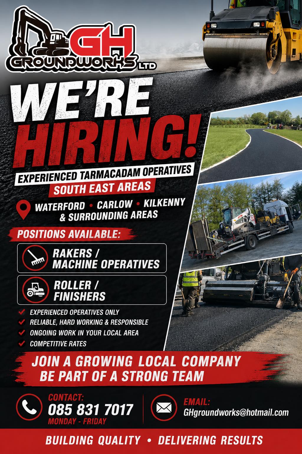 GH groundworks Facebook ad: GH groundworks Ltd is looking for experienced Tarmacadam…