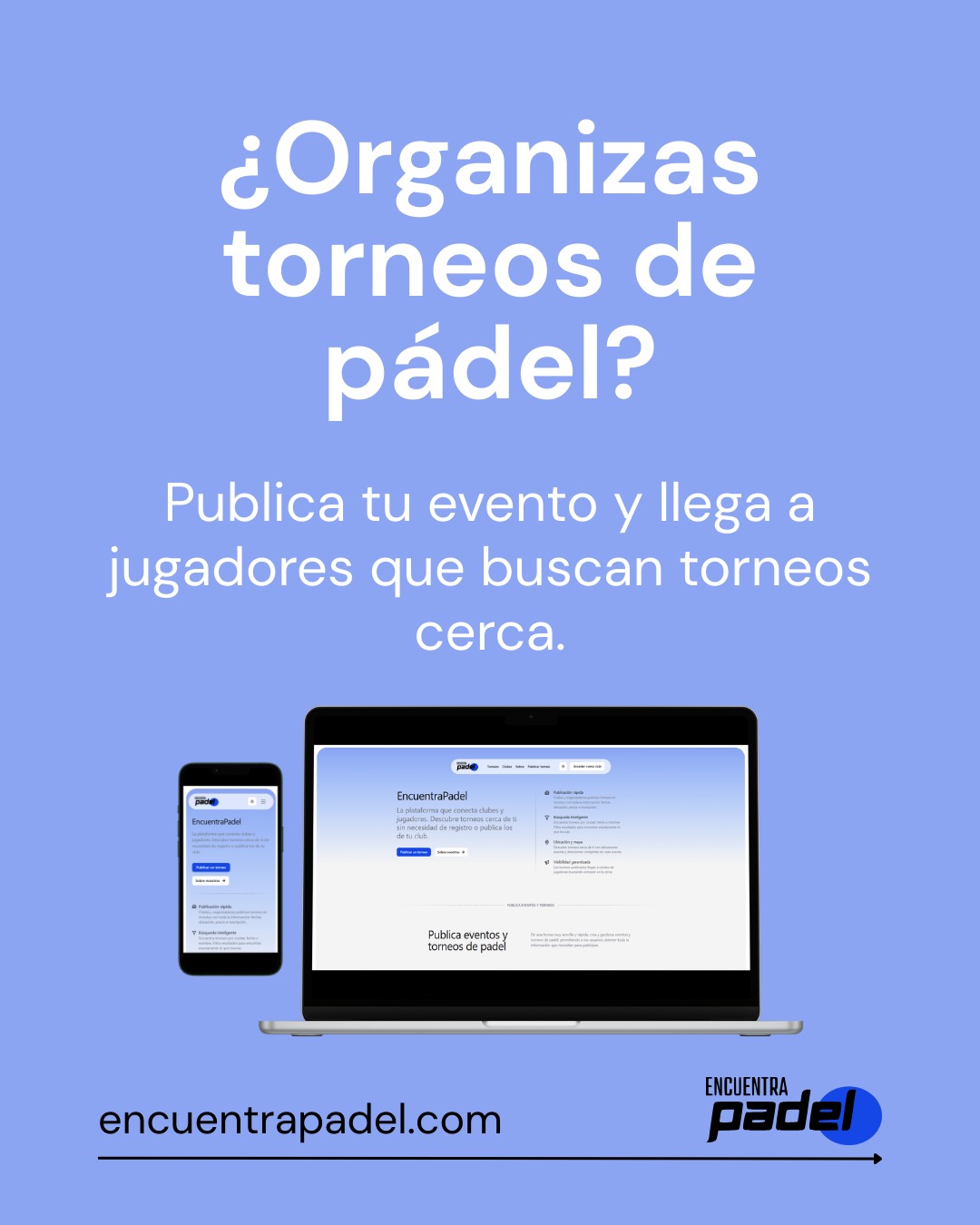 EncuentraPadel ESP Facebook ad: ¿Organizas torneos o eventos de pádel?