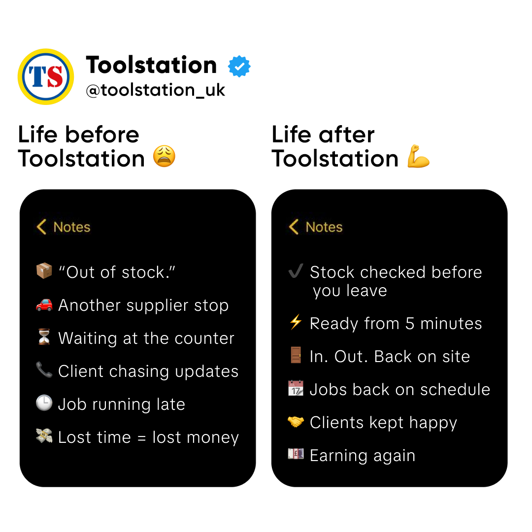 Toolstation UK Facebook ad: Switch your next supplier run to Toolstation