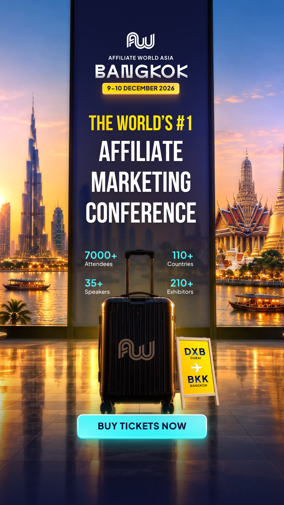 Affiliate World Conferences Facebook ad: Next stop: Bangkok. The industry is boarding.