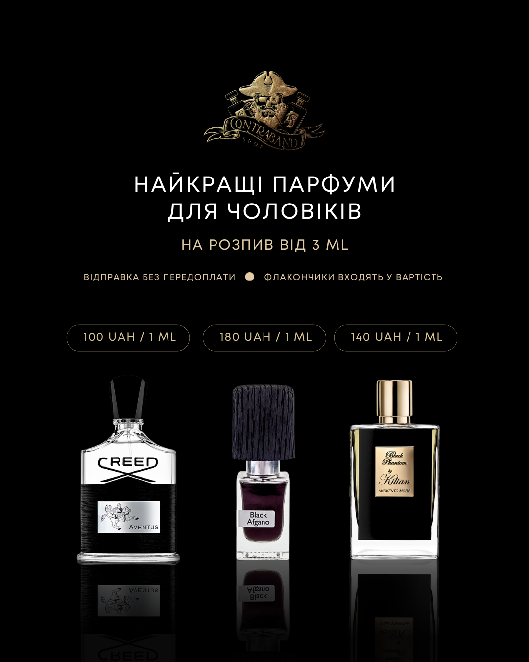 Contra band Facebook ad: В наявності 350 парфумів для жінок і чоловіків