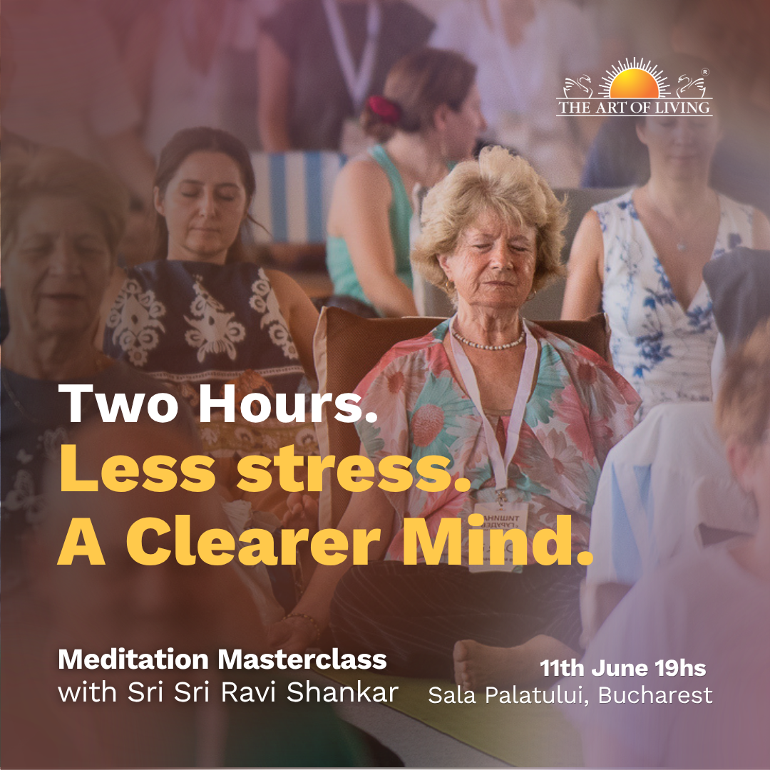 The Art of Living Facebook ad: Meditation Masterclass in Bucharest!