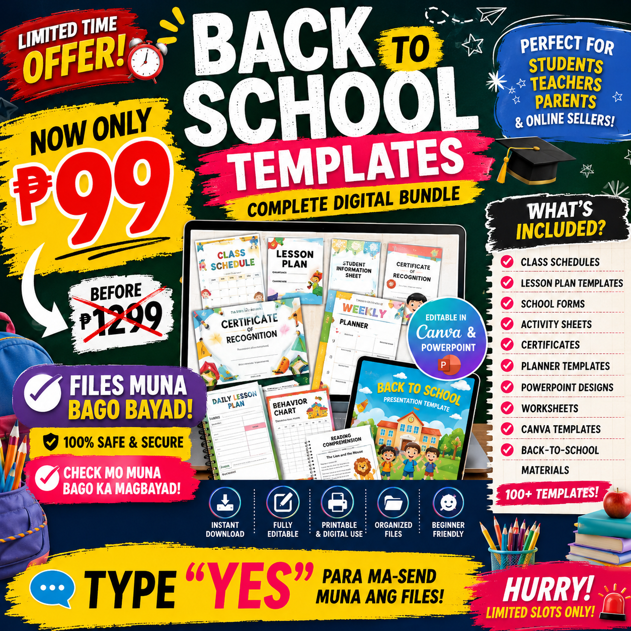 Back to School Templates Facebook ad: BACK TO SCHOOL TEMPLATE BUNDLE, ₱99 ONLY!