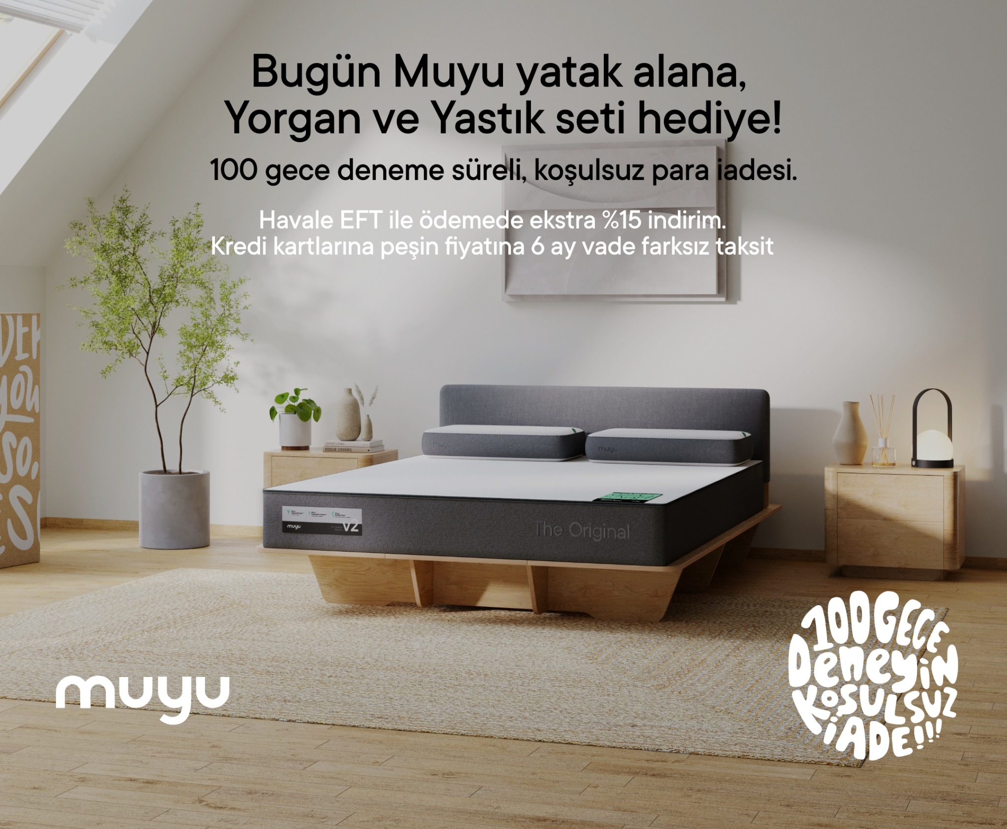 Muyu Facebook ad: Bugün yatağını satın al yorgan ve yastık uyku seti hediye!
