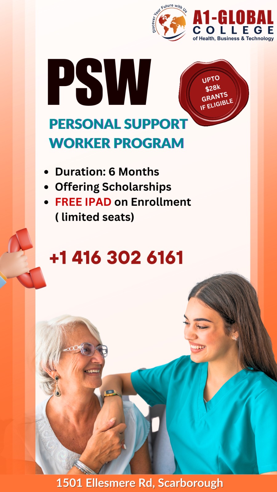 A1 Global College of Health, Business & Technology - Scarborough Facebook ad from Feb 1, 2026