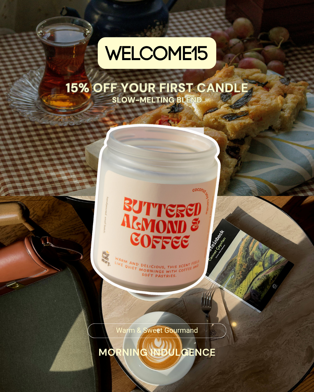 The After Bath Story Facebook ad: 15% Off Your First Hand-Poured Candle