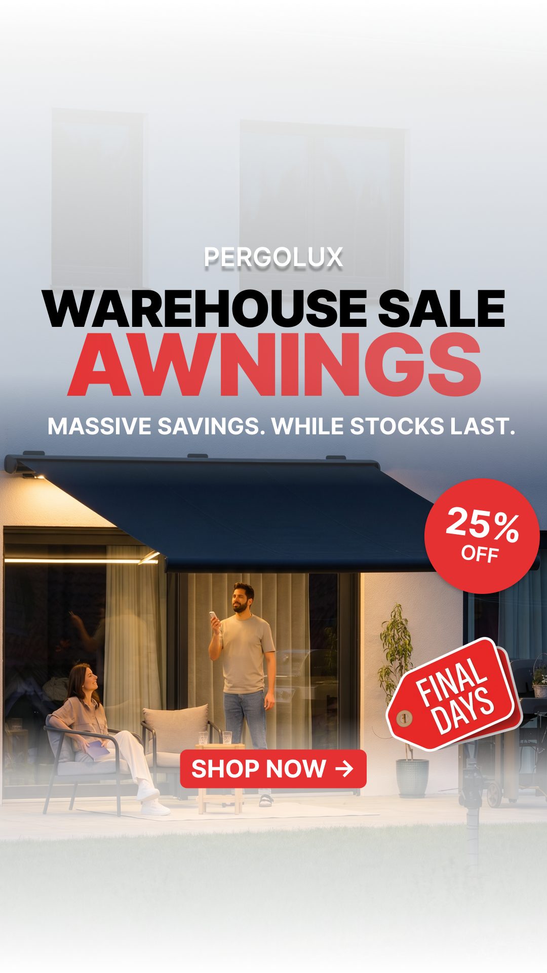 pergolux.au Facebook ad: 25% Off All Awnings