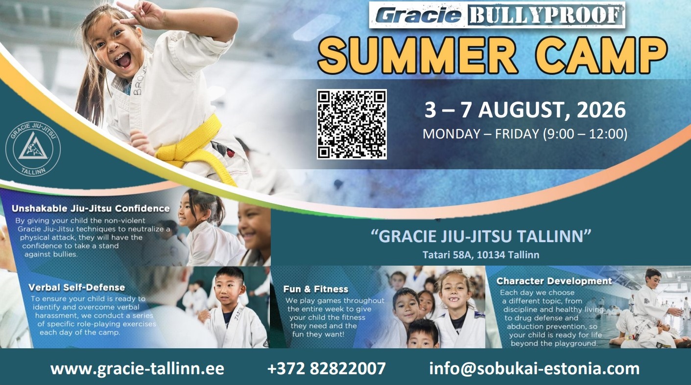 Sobukai Gracie Jiu-Jitsu Tallinn Facebook ad: BRAZILIAN JIU-JITSU SUMMER CAMP 6-14 years