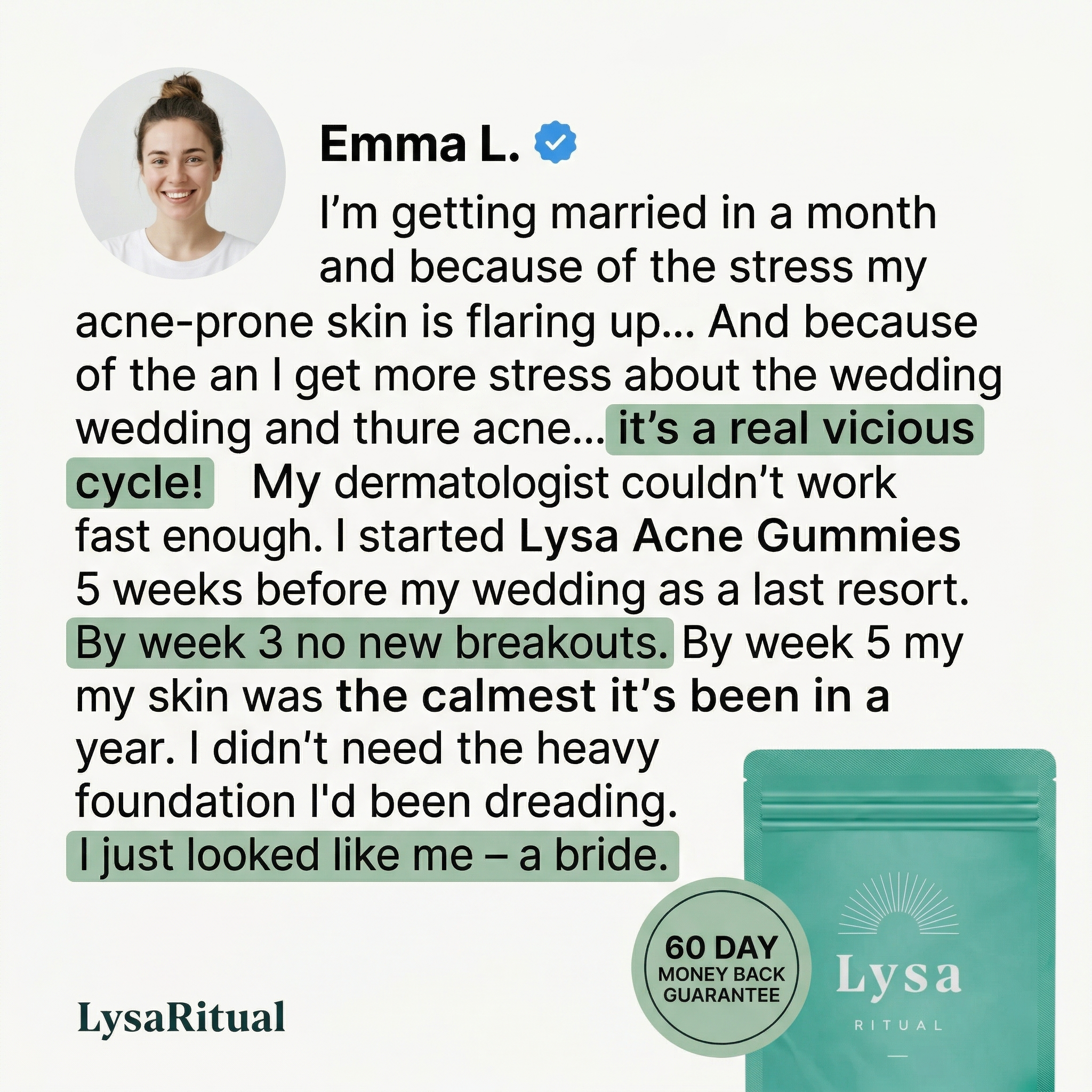 Lysa Ritual Facebook ad: Wedding with ACNE!?