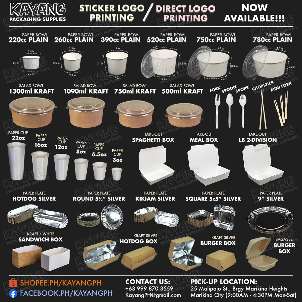 Kayang Packaging Supplies Facebook ad: Your one stop shop for food packaging needs.