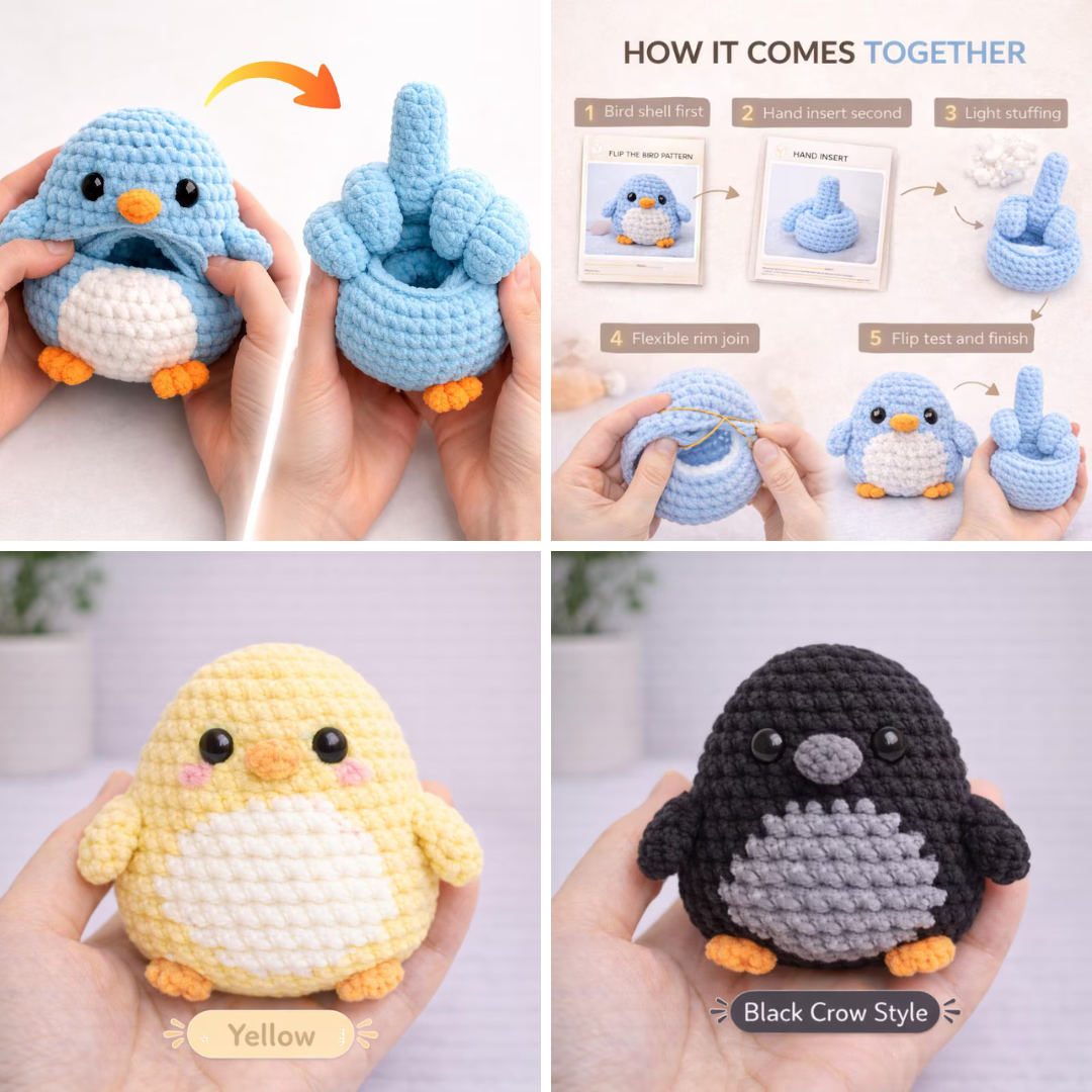 Crochettrend Facebook ad: Flip the Bird Crochet Pattern, Reversible Amigurumi Bird
