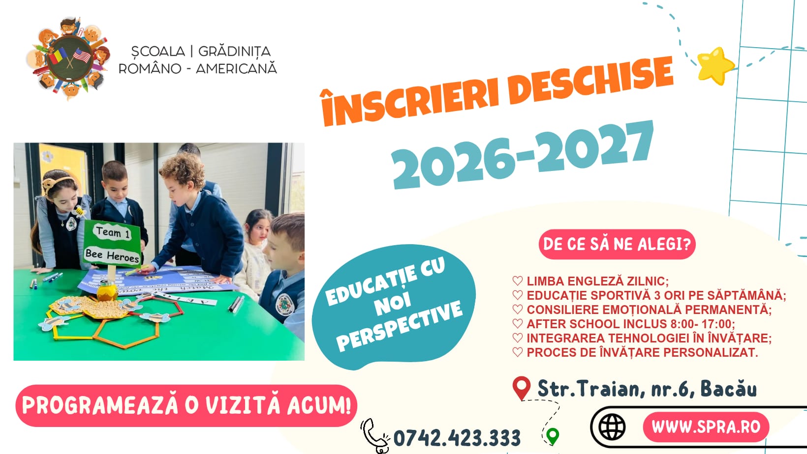 Scoala & Gradinita Romano-Americana Bacau Facebook ad: Î𝐍𝐒𝐂𝐑𝐈𝐄𝐑𝐈 𝐃𝐄𝐒𝐂𝐇𝐈𝐒𝐄 𝐩𝐞𝐧𝐭𝐫𝐮 𝐚𝐧𝐮𝐥…