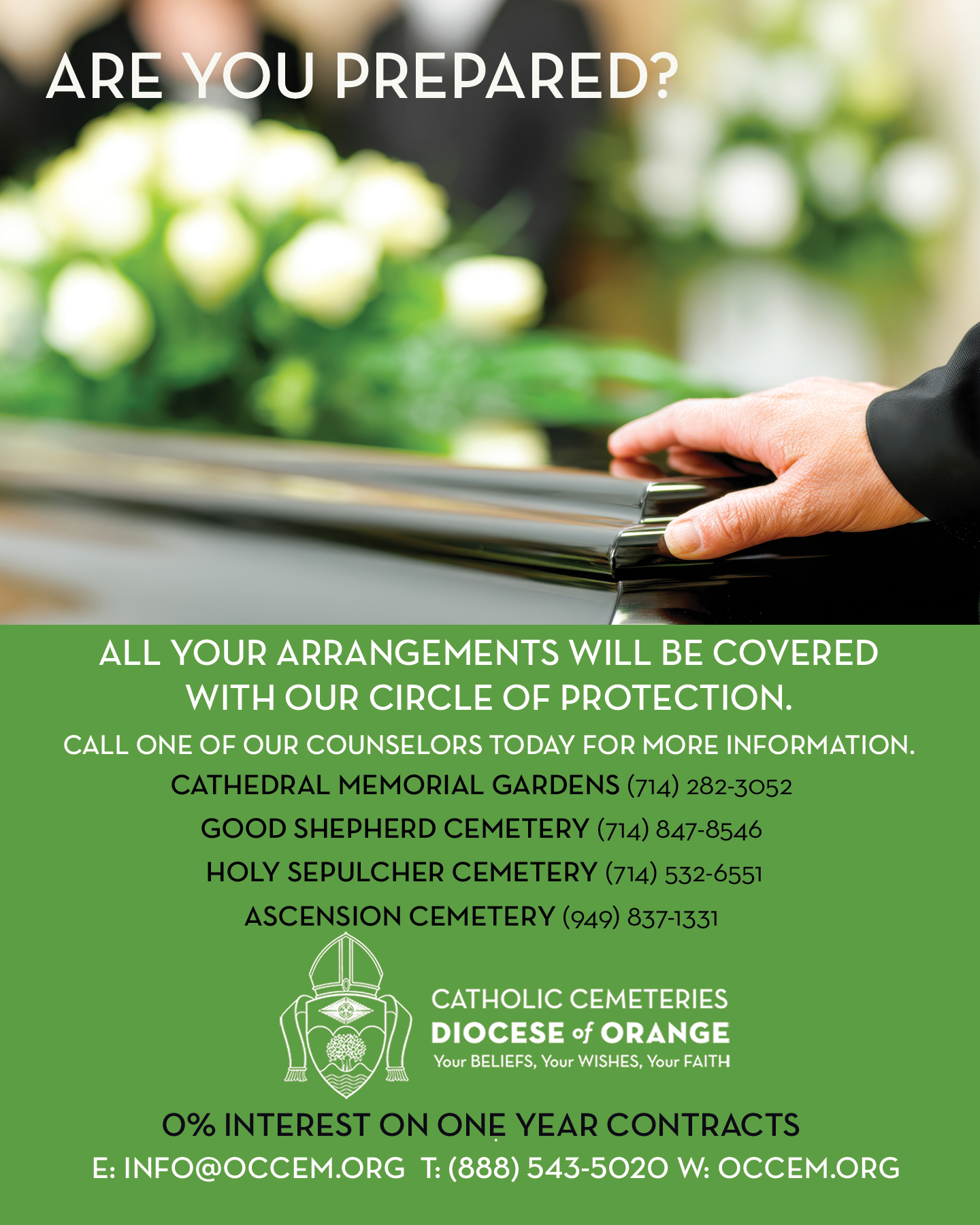 Catholic Cemeteries of Orange County Facebook ad: Sign Up to Find out More