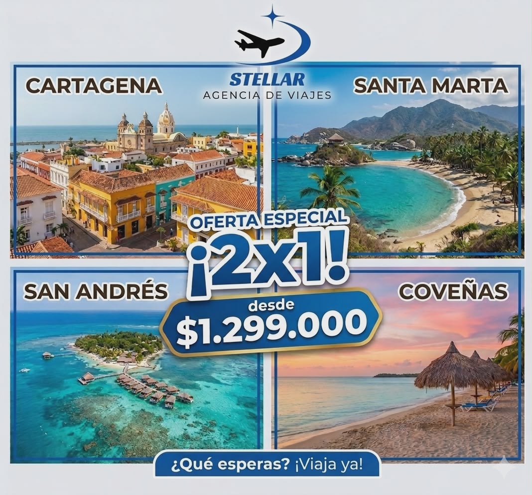 Agencia de Viajes Stellar Facebook ad: ¡Aprovecha el 2x1 y viaja acompañado pagando menos!