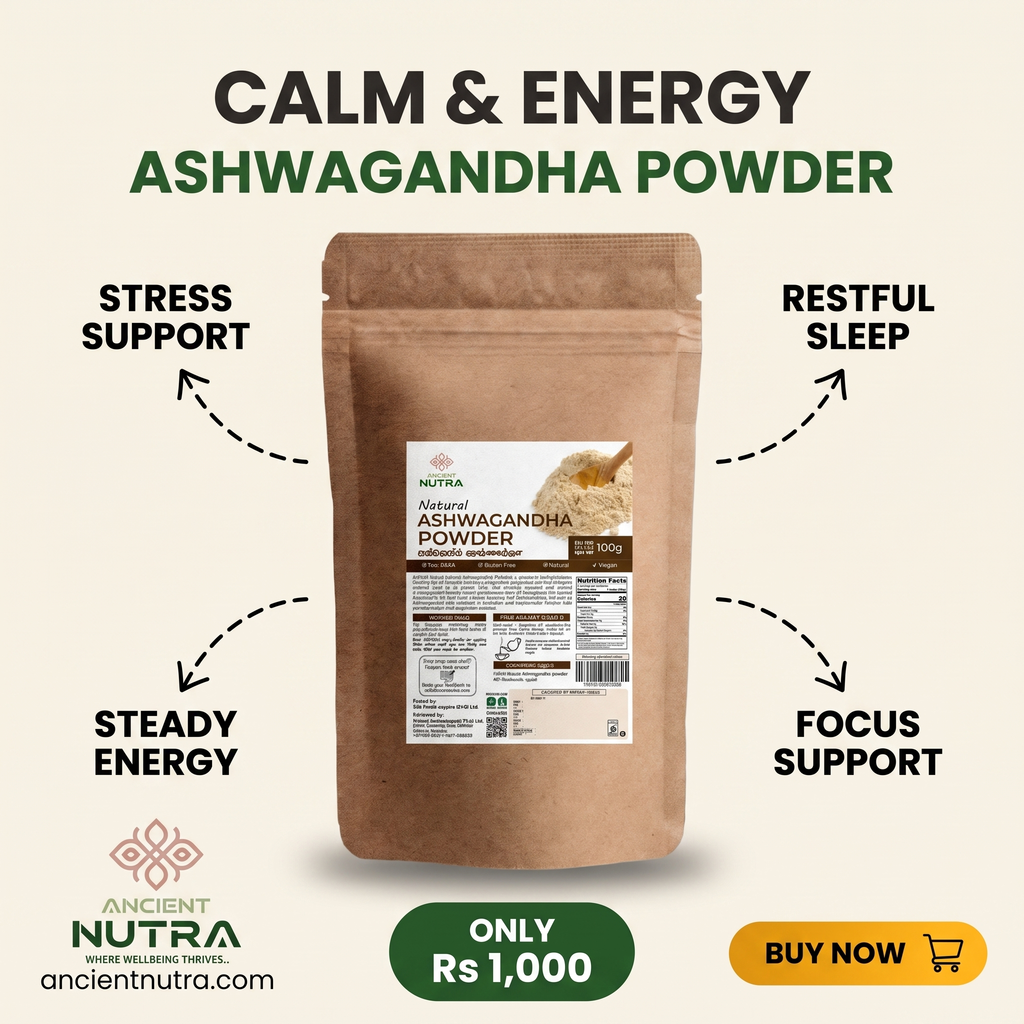 Ancient Nutra Facebook ad: Ashwagandha powder