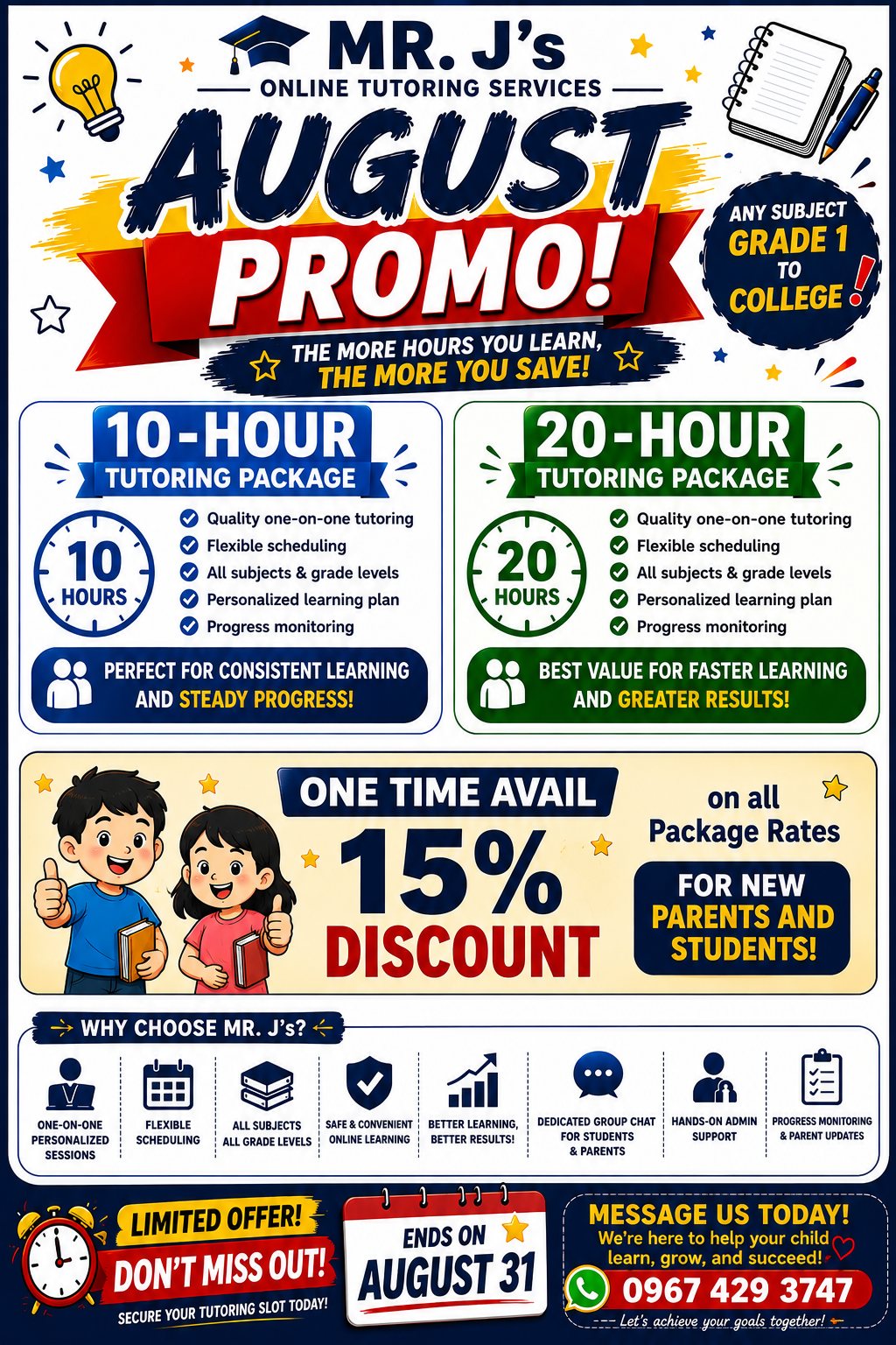 Mr. J’s Online Tutoring Services Facebook ad: Back-to-School Success Starts Here!