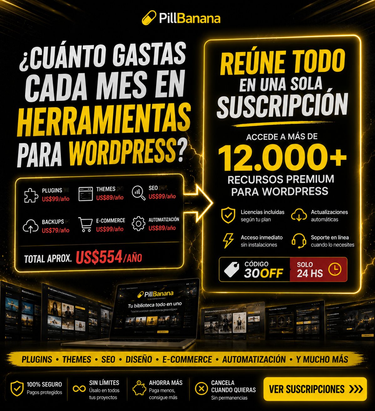 PillBanana Facebook ad: Deja de pagar herramientas por separado