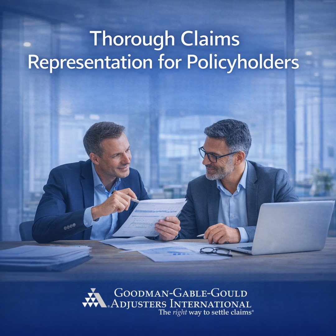 Goodman-Gable-Gould/Adjusters International Facebook ad: Public Adjusters for Business Property Damage Claims |…