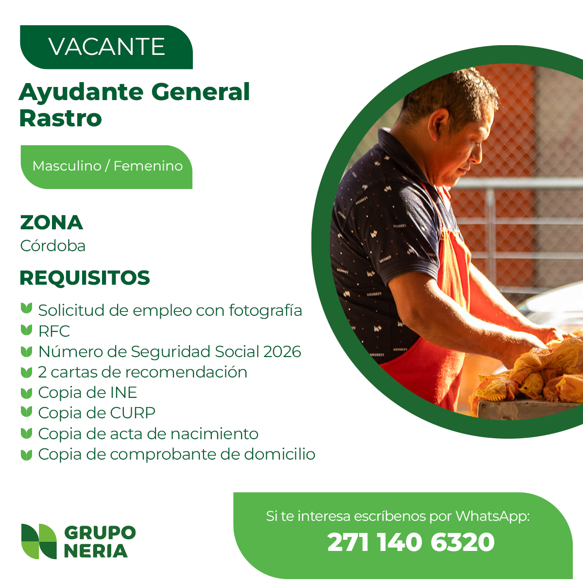 Bolsa de Trabajo Grupo Neria Facebook ad: chatea con nosotros