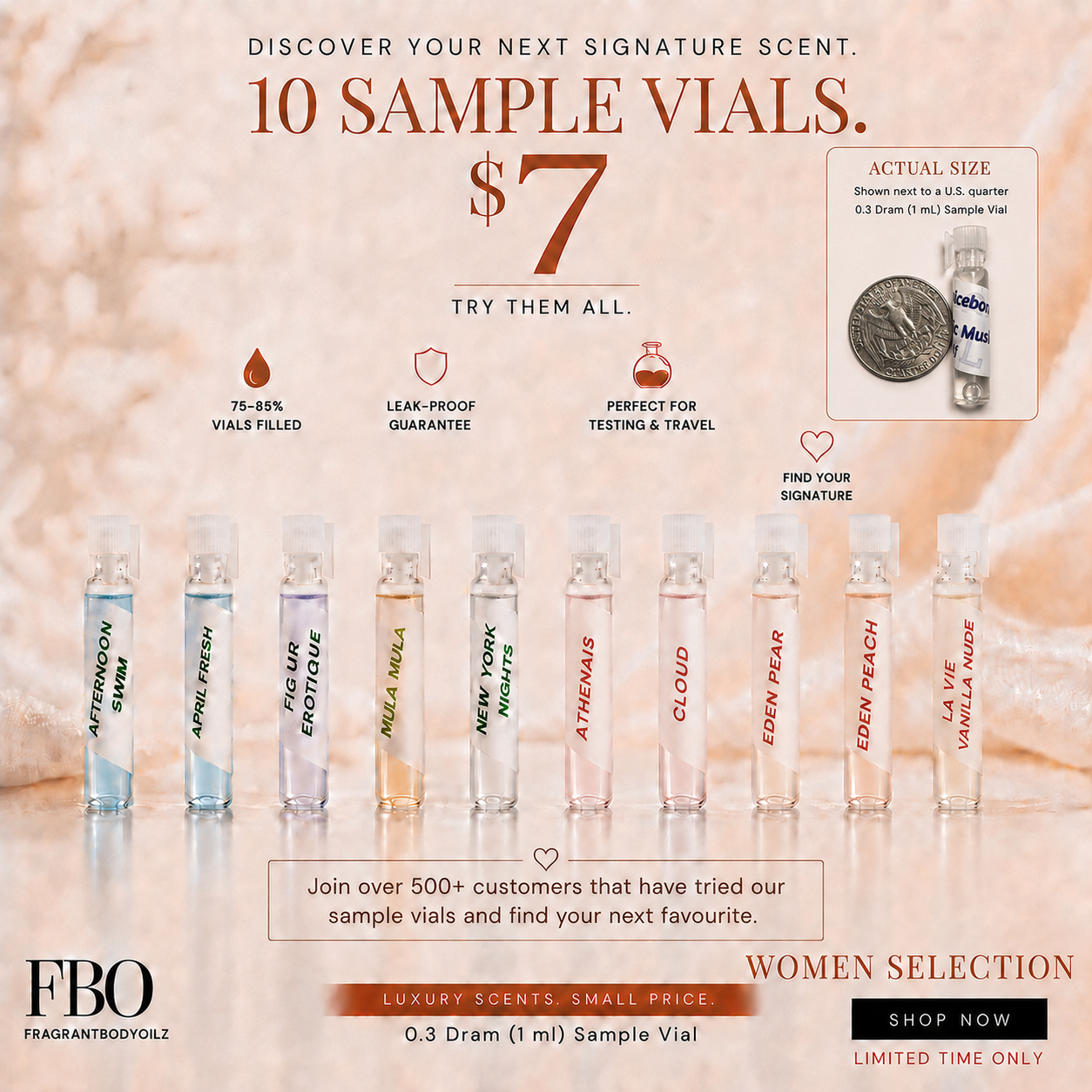 Fragrantbodyoilz Jax Facebook ad: Try 10 FBO sample vials for only $7…