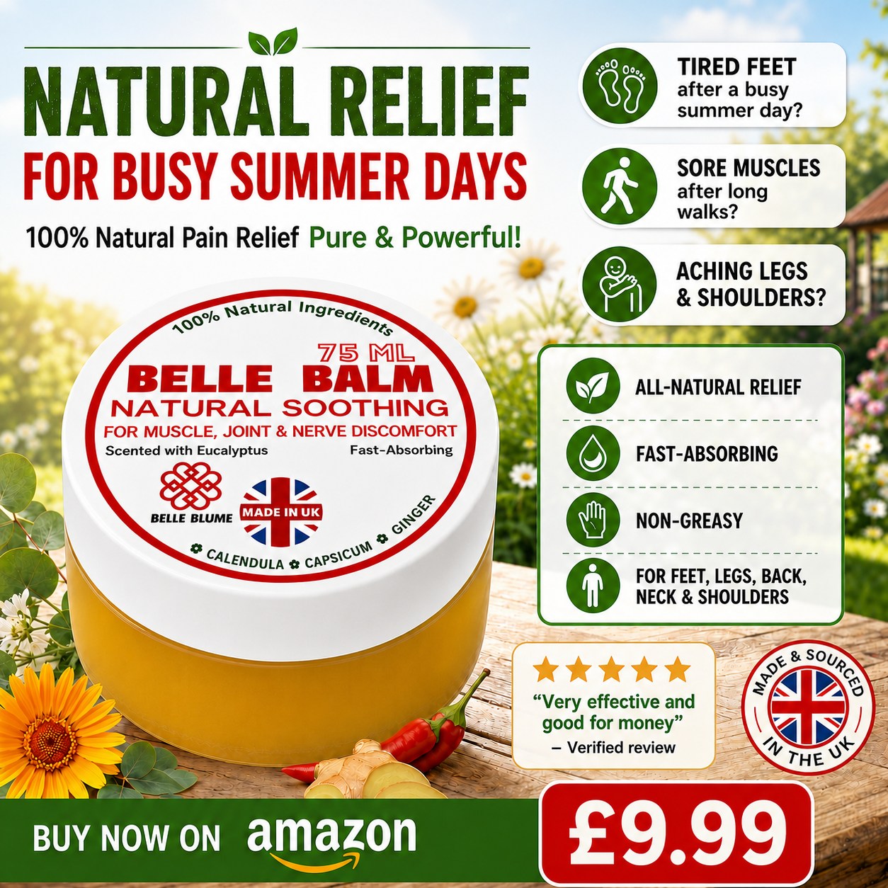 Belle Blume Ltd Facebook ad: Belle Balm All-Natural Pain Relief | Non-Greasy…
