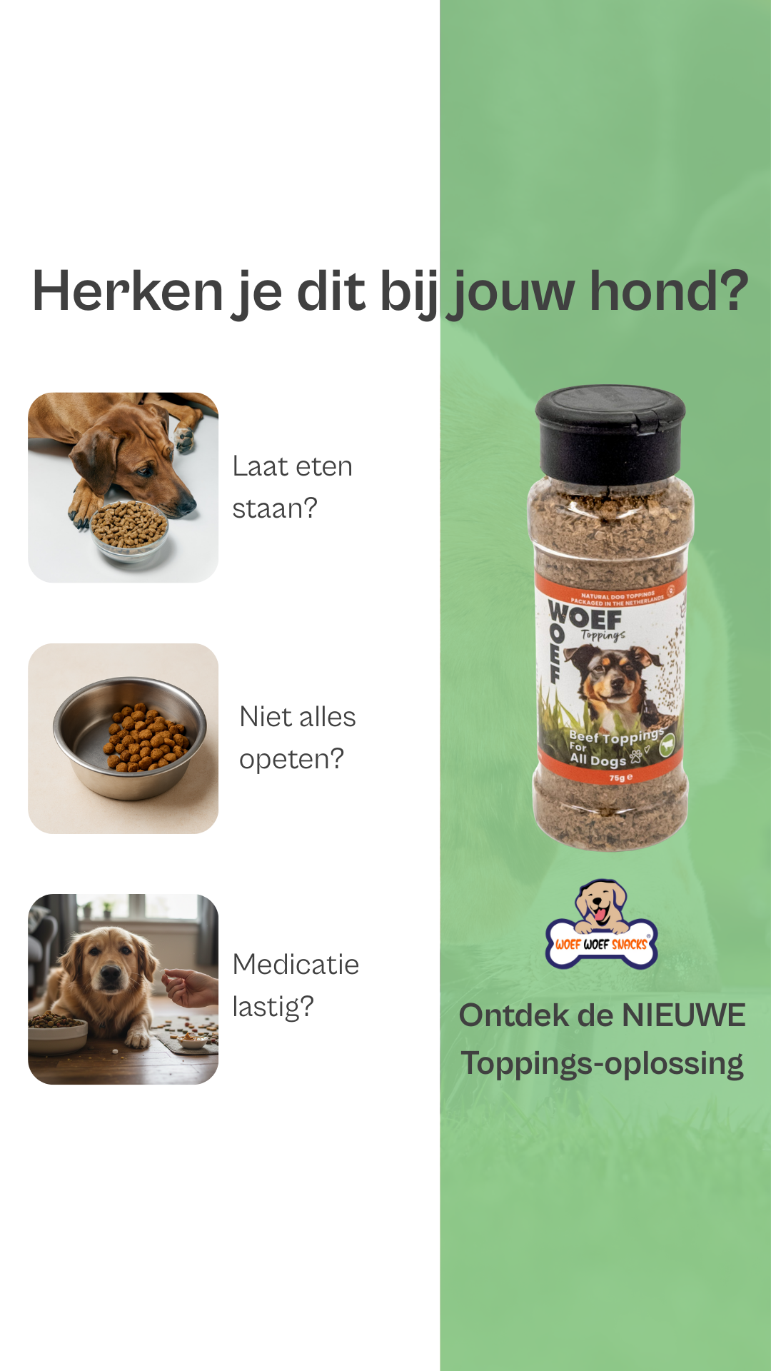 Woef Woef Snacks Facebook ad: De oplossing voor moeilijke eters