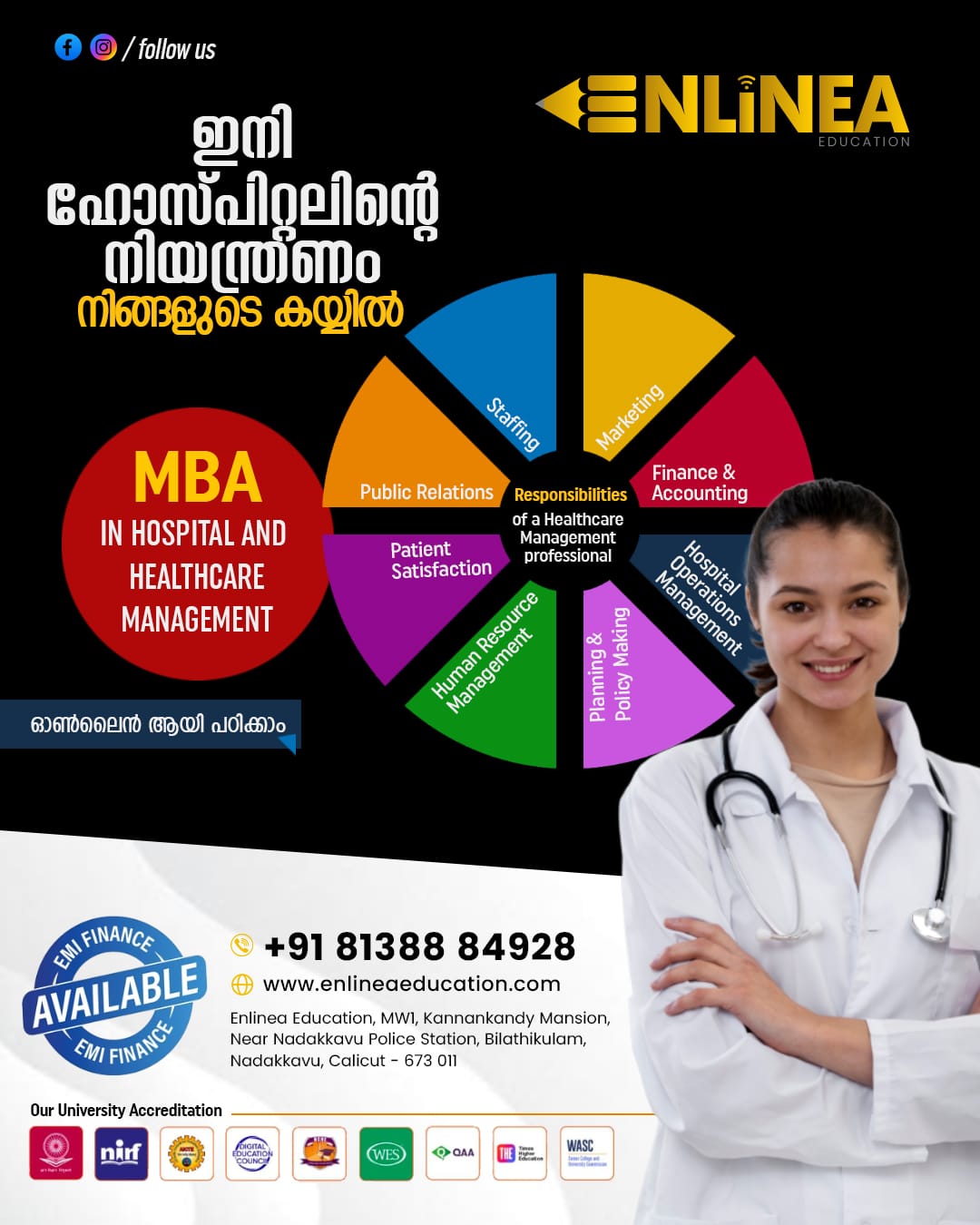 Enlinea Education Facebook ad: Hospital & Healthcare Management MBA