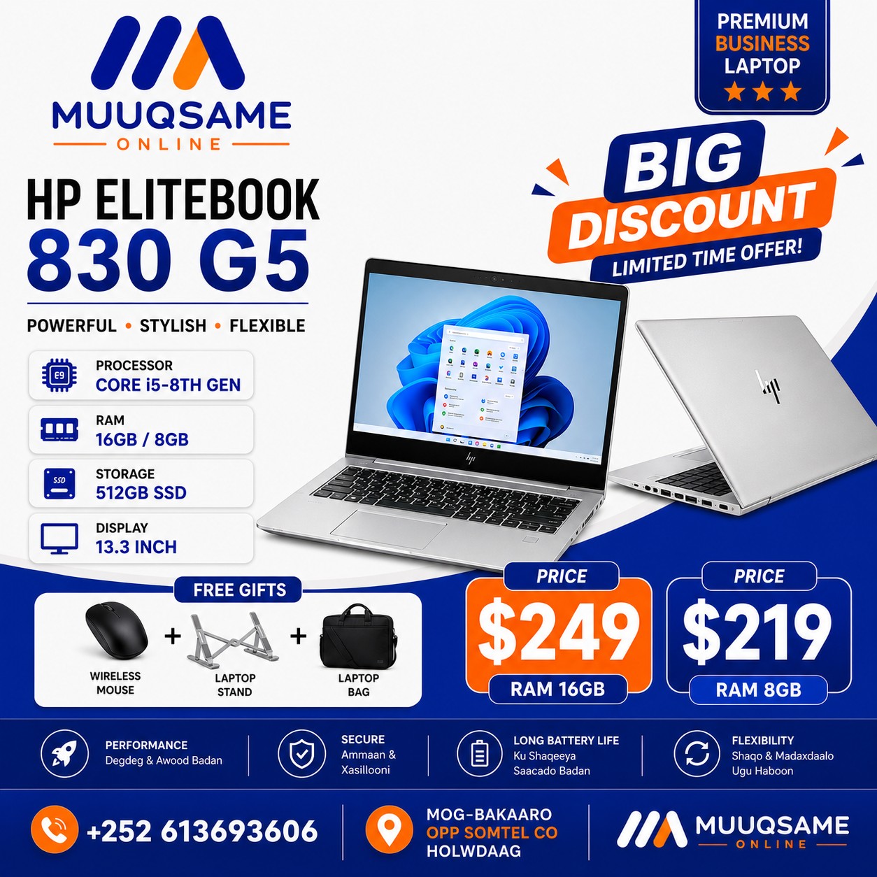 MuuQsame Tech Facebook ad: BIG DISCOUNT, HP ELITEBOOK 830 G5