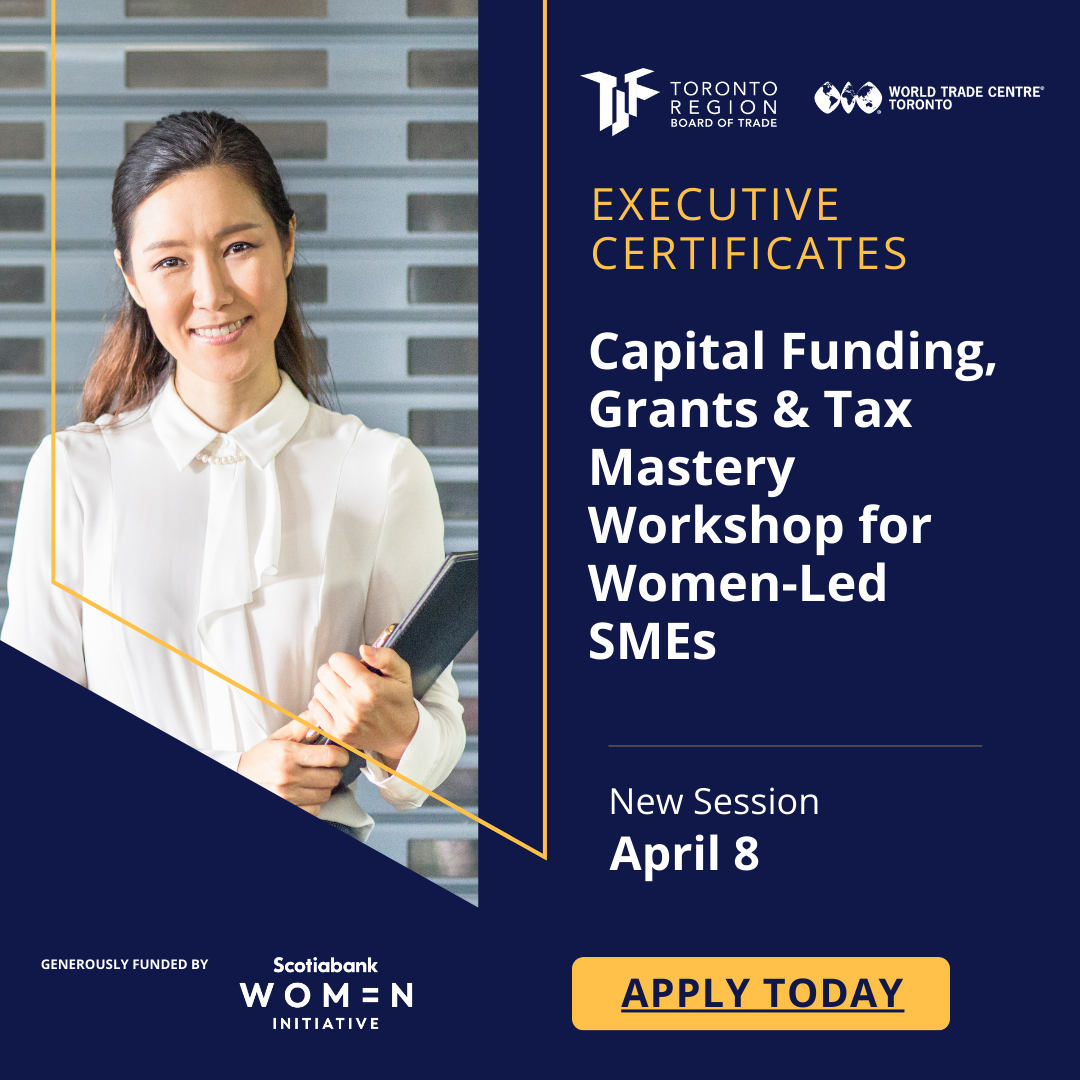 World Trade Centre Toronto Facebook ad: Empowering Women in Business: Finance & Funding Strategies.