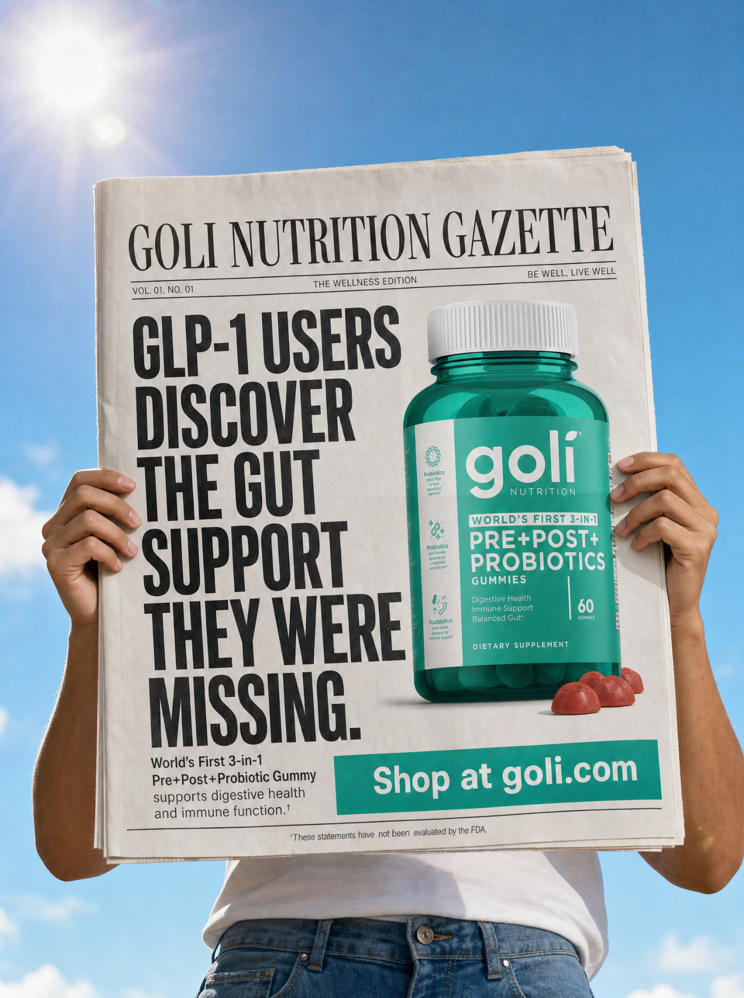 Goli Facebook ad: World's First 3 in 1 Probiotic Gummy