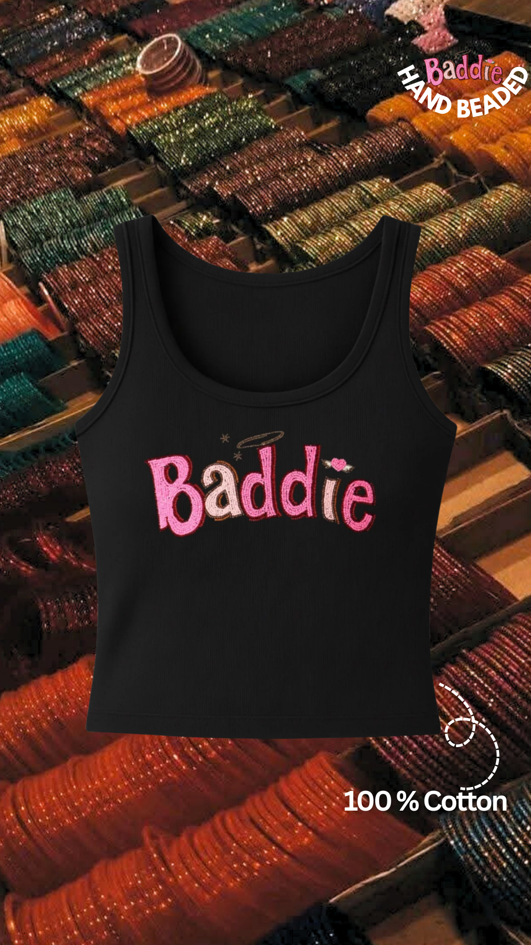 Pastmodrn Facebook ad: Our best seller hand beaded tank top is…