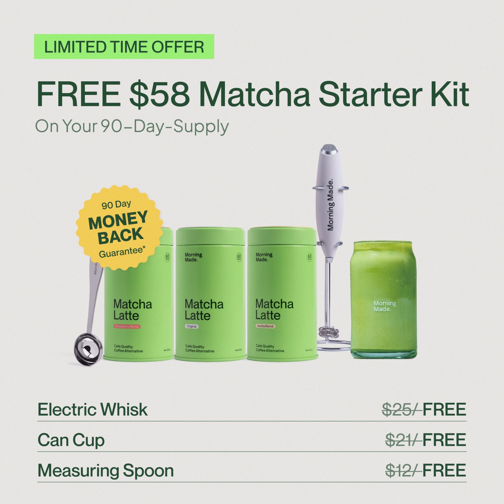 Morning Made Facebook ad: Your Morning Matcha Kit Is On Us