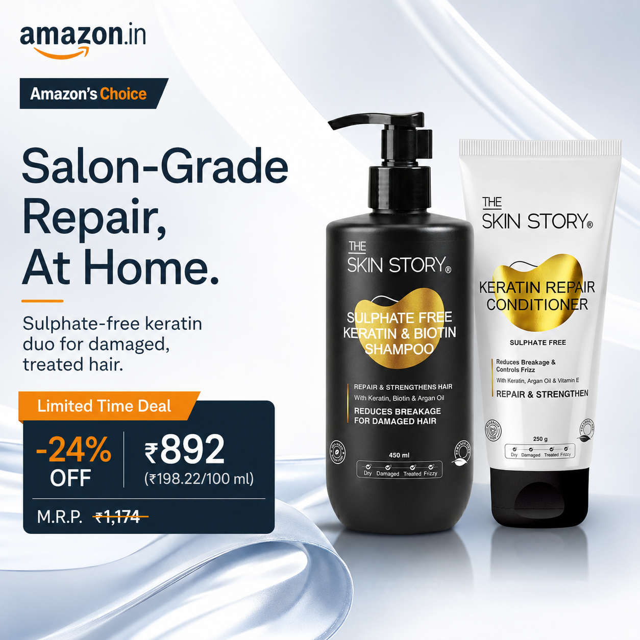The Skin Story Facebook ad: Sulphate-Free Keratin Shampoo & Keratin Conditioner