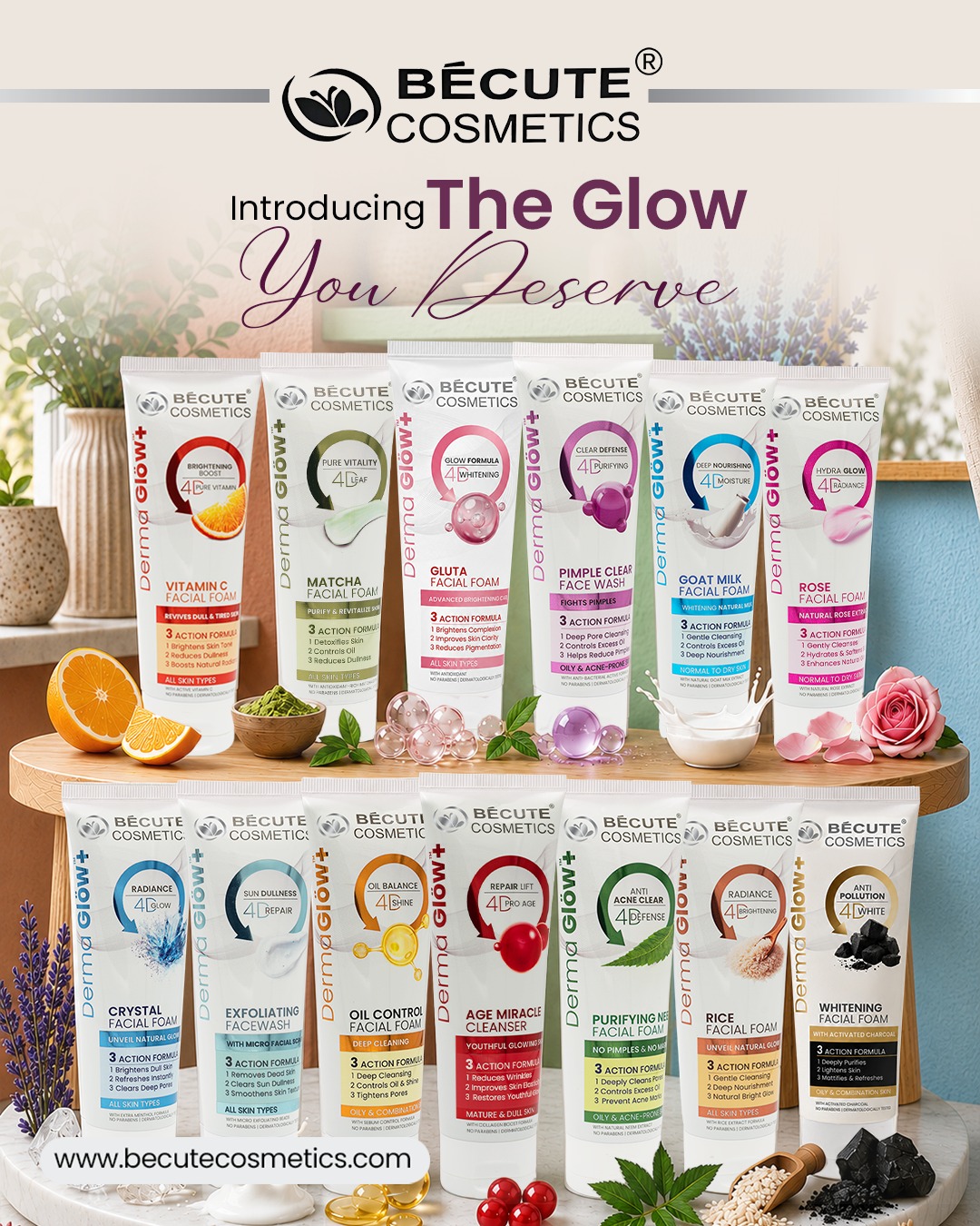 Becute Cosmetics Facebook ad: BeCute Derma Glow+ Range | Targeted 4D Daily Cleansers