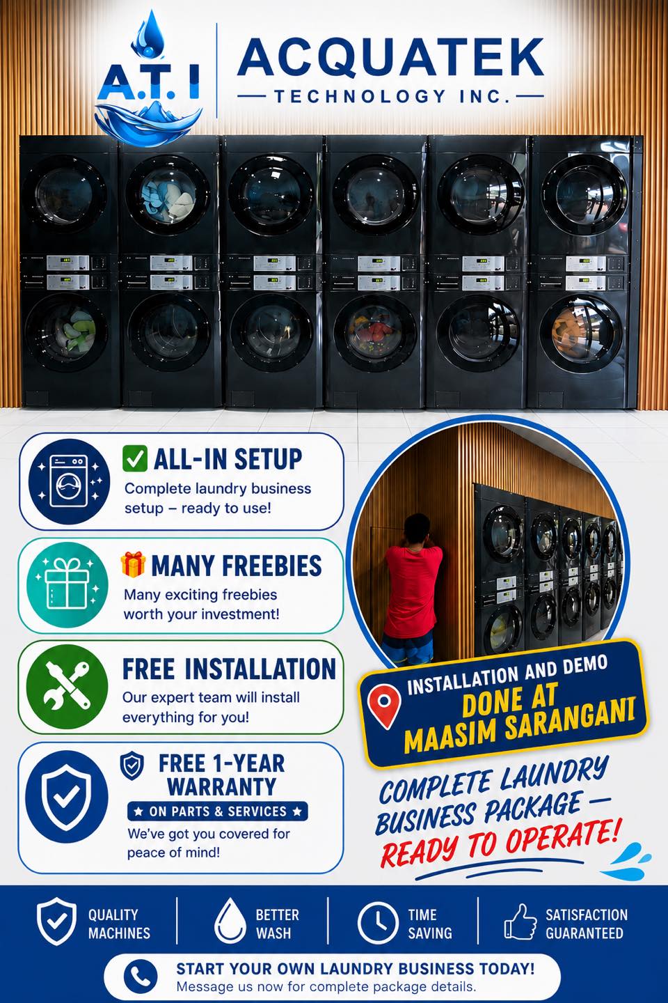 Acquatek Technology Inc. Facebook ad: ANOTHER SUCCESSFUL LAUNDRY BUSINESS INSTALLATION!