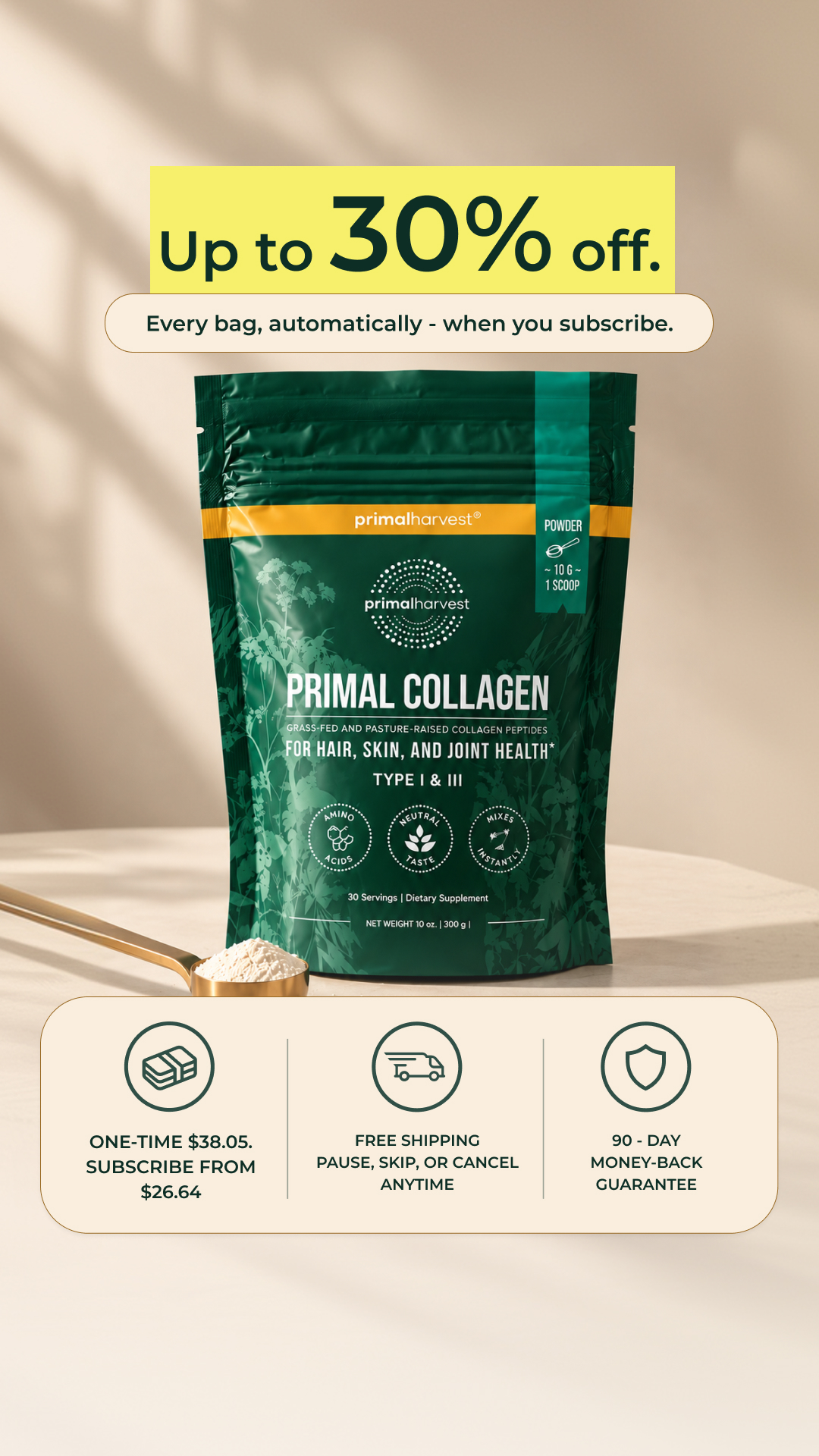 Primal Harvest Facebook ad: Your price drops when you subscribe.