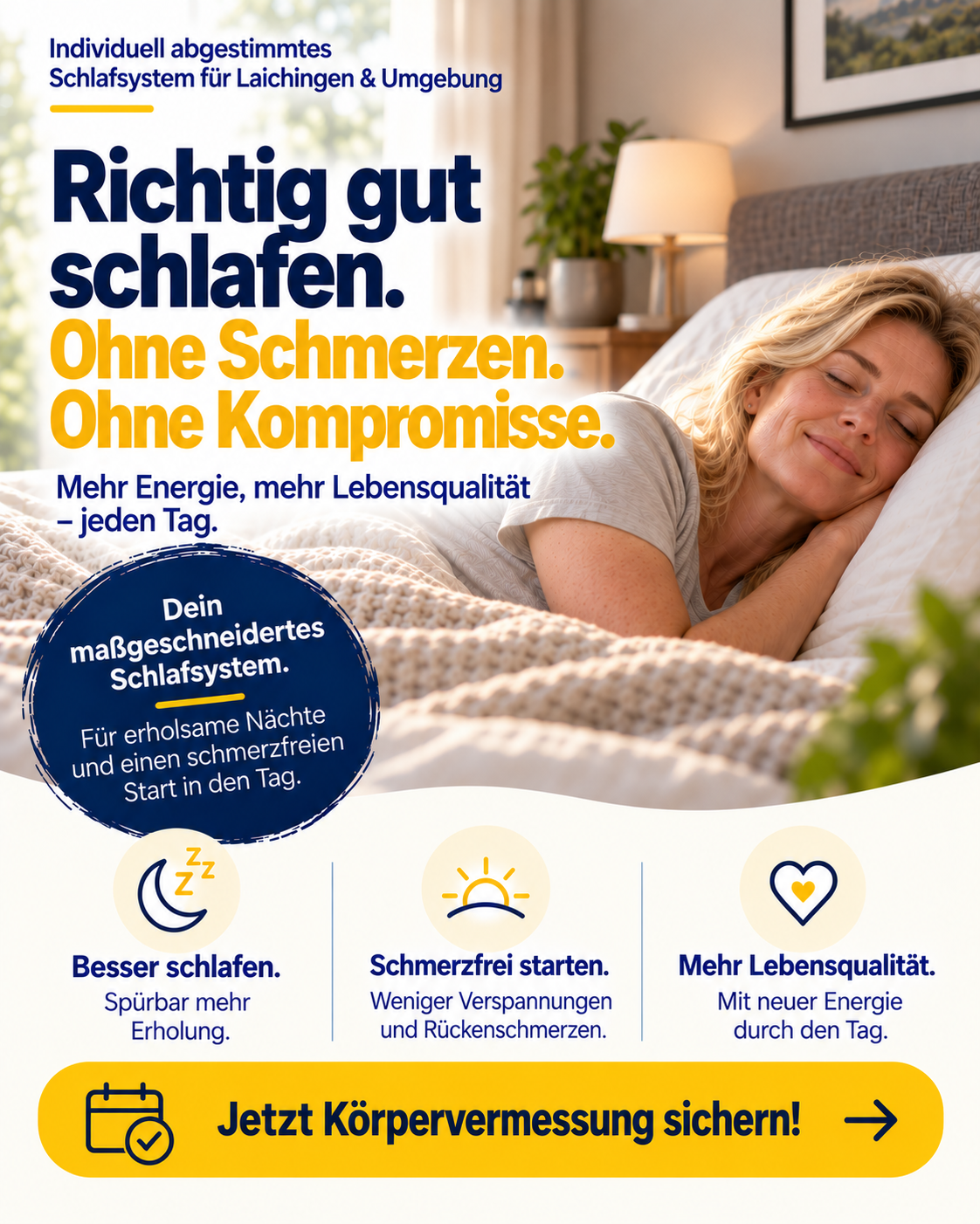 Betten-Striebel Laichingen Facebook ad: Rückenschmerzen trotz Schlaf?