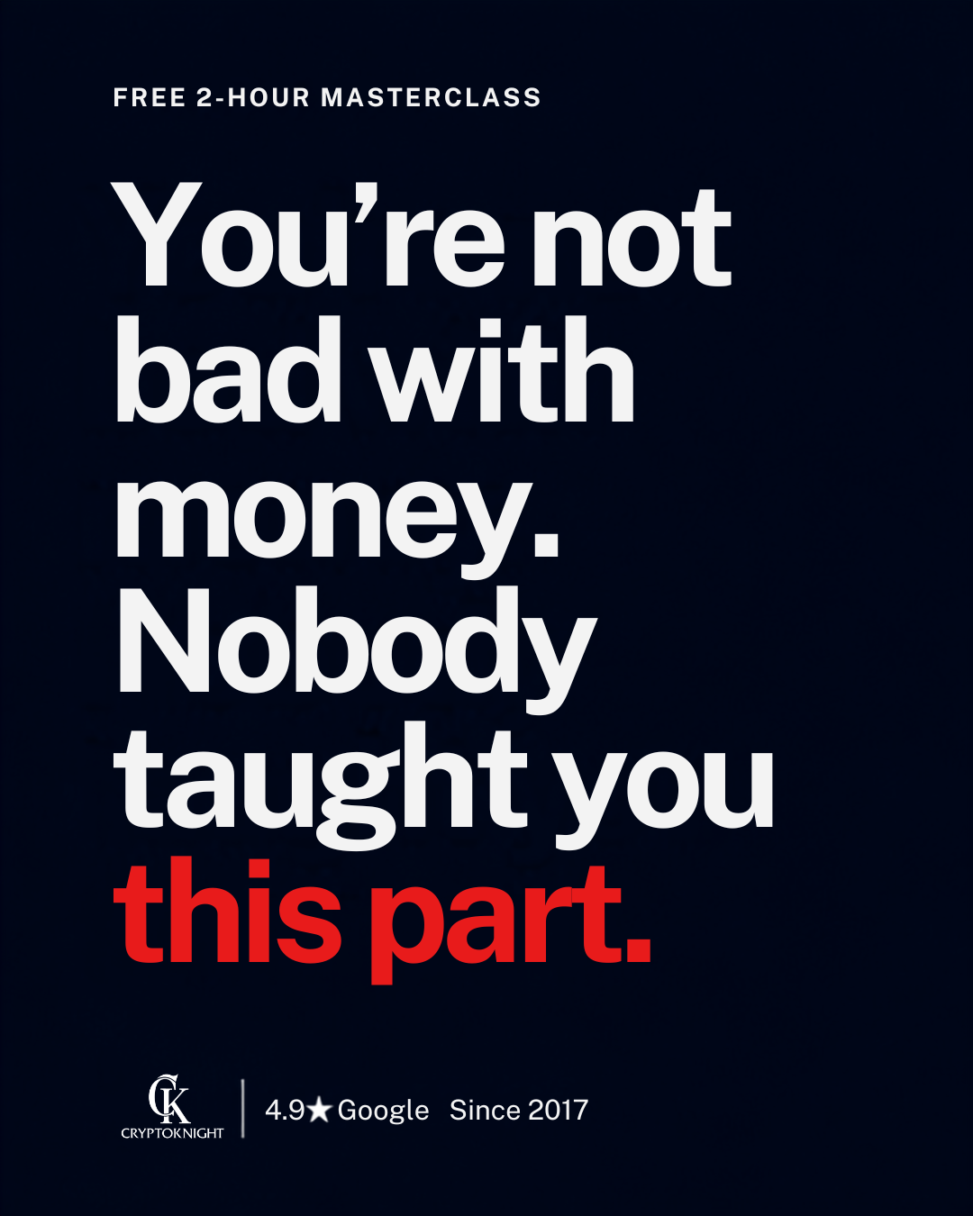 Cryptoknight Academy Facebook ad: Learn Crypto Without The Hype