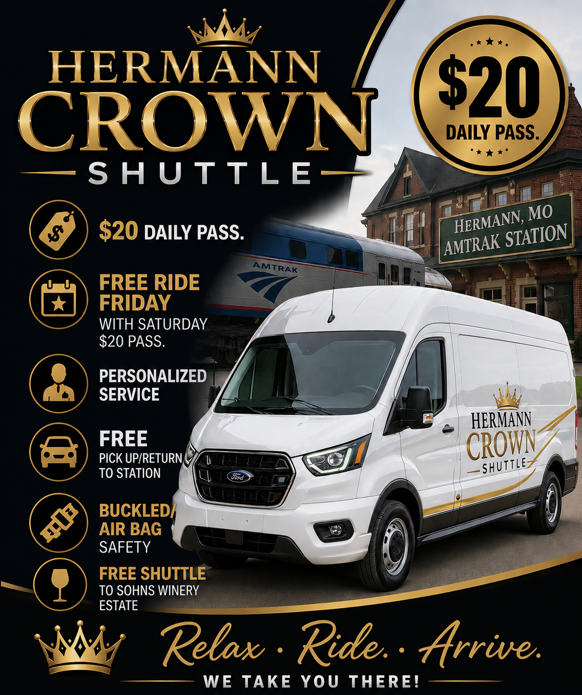 Hermann Crown Suites Taxi & Shuttle Service Facebook ad: Hermann Crown Shuttle Service