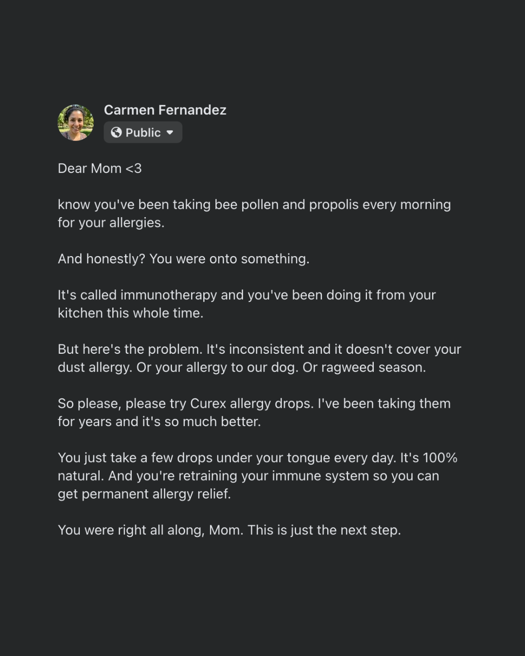 Curex Allergy Facebook ad