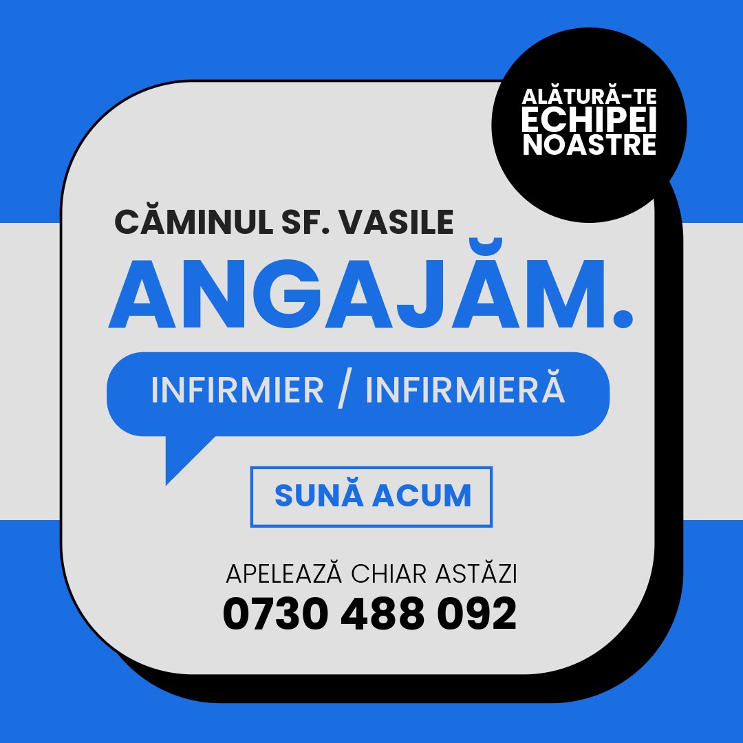Căminul de bătrâni Sfântul Vasile din Afumați, Ilfov Facebook ad: Angajăm Infirmieri cu Experiență