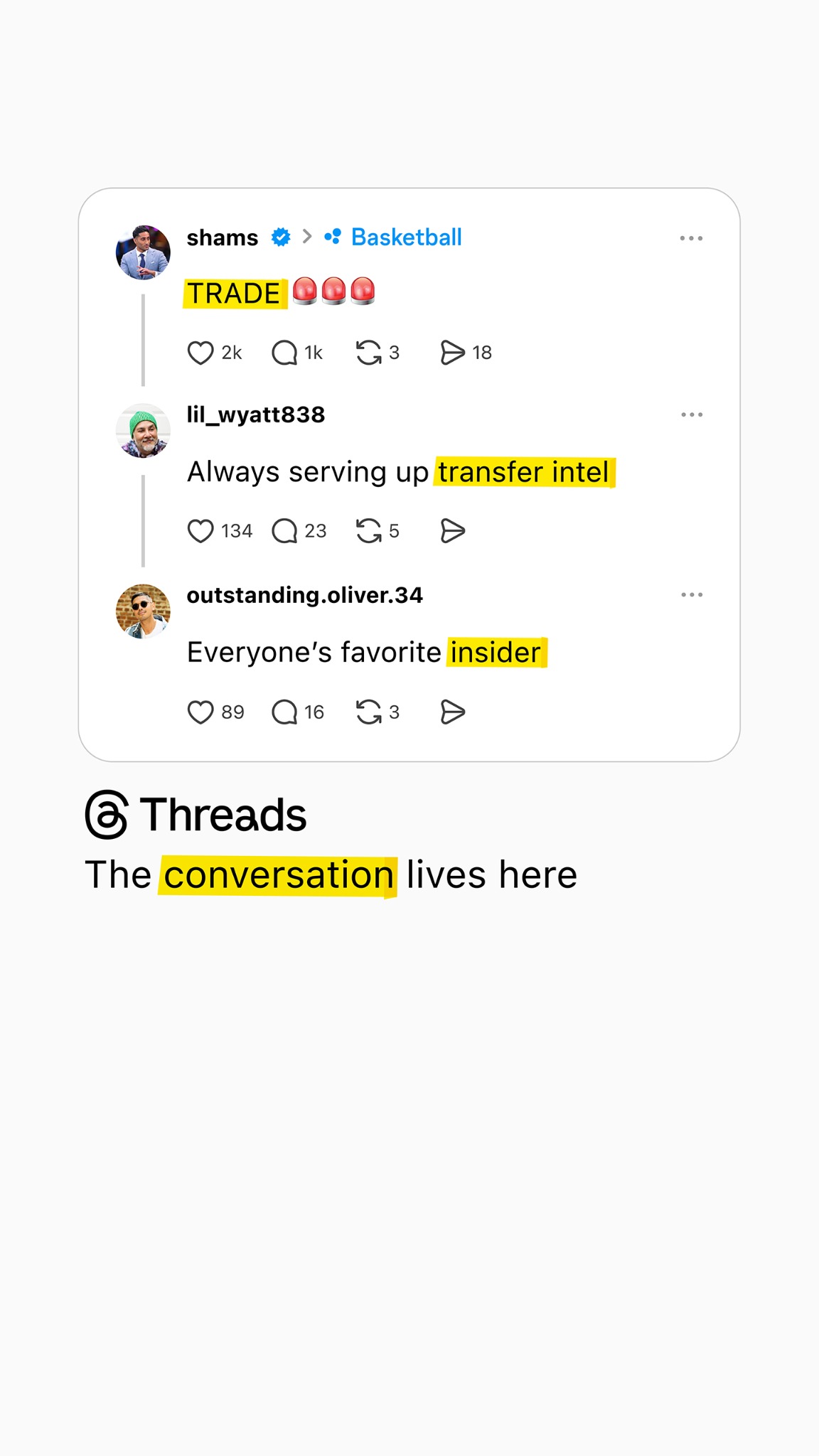 Threads, an Instagram app Facebook ad: The Conversation Lives Here. Threads.