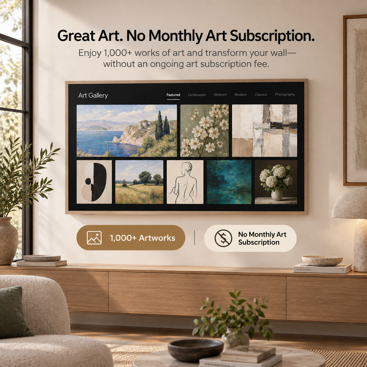 Hisense Facebook ad: Great Art. No Monthly Art Subscription.