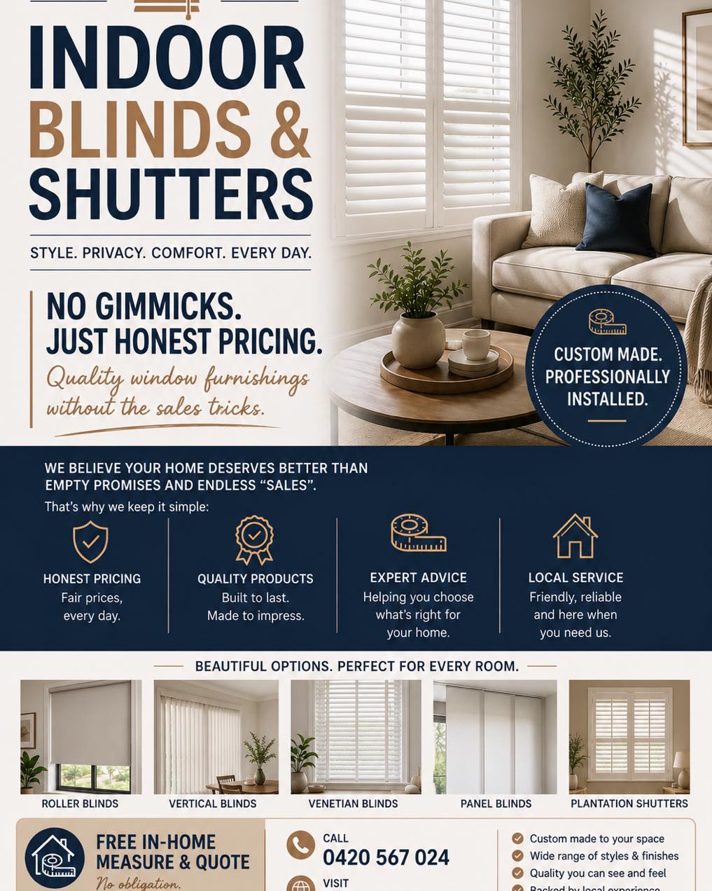 Indoor Blinds and Shutters Facebook ad: Indoor Blinds and Shutters | Quality Window Furnishings