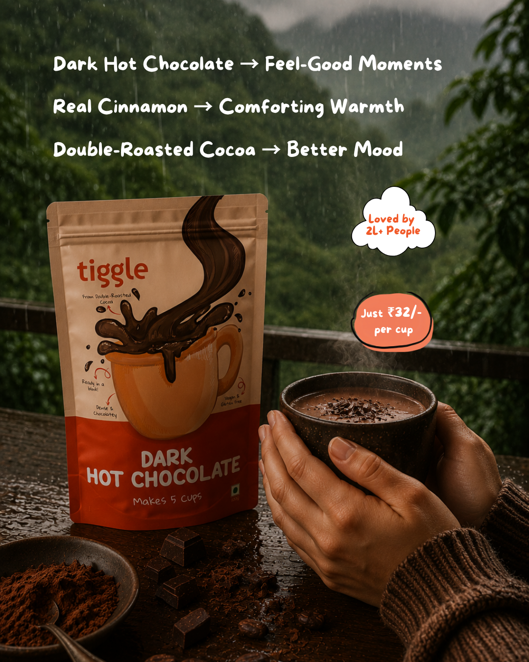 Tiggle Facebook ad: Rain outside. Warmth inside.