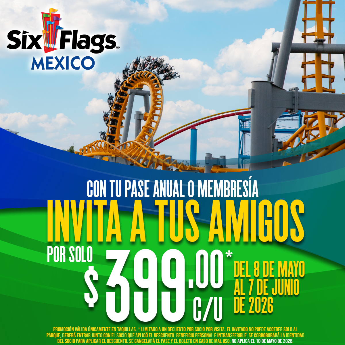 Six Flags Mexico Facebook ad from May 13, 2026