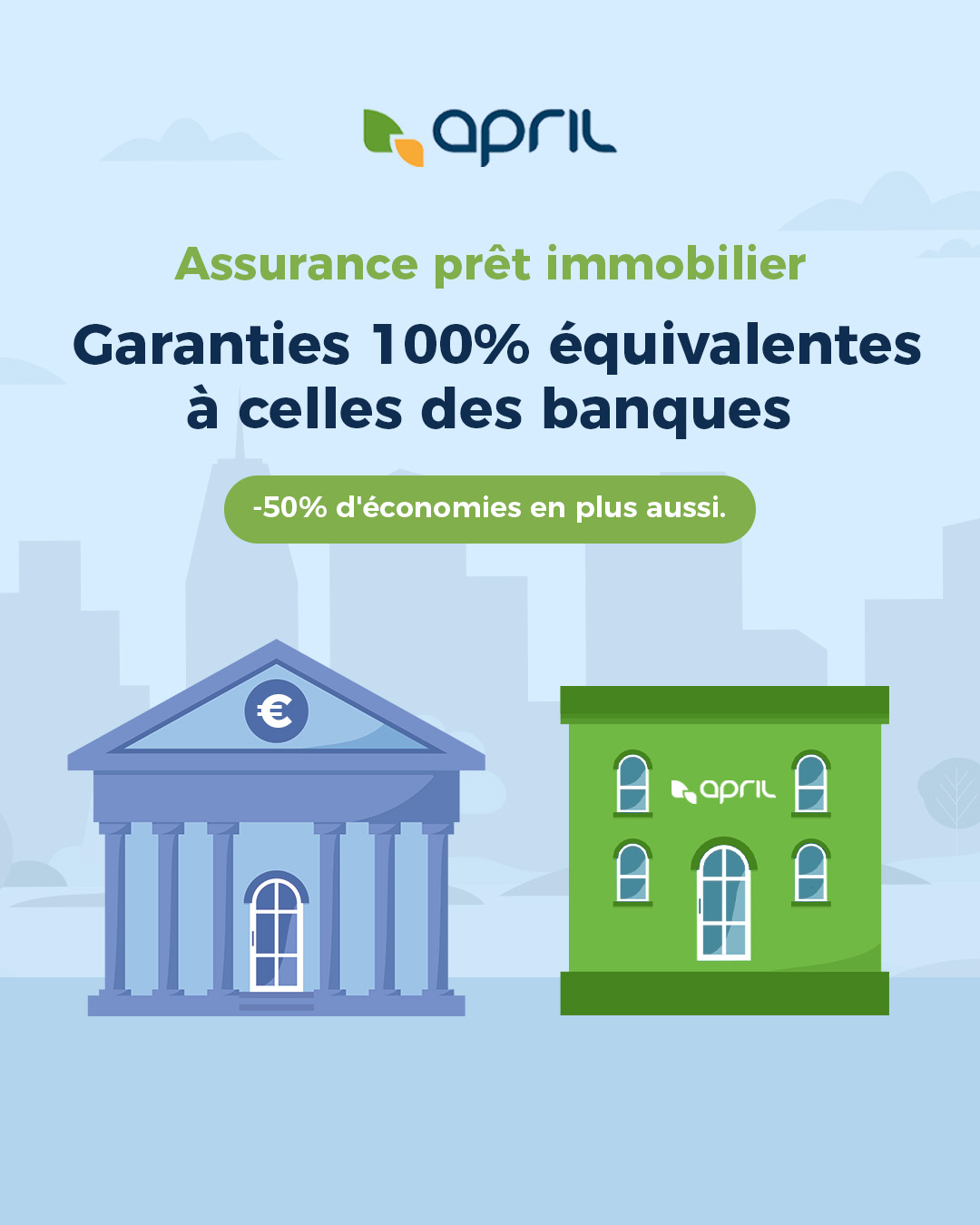 APRIL Facebook ad: Jusqu’à -50% d’économies avec April