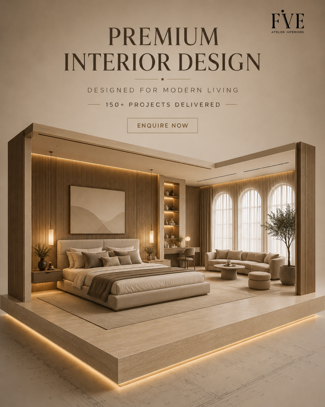 Five Atelier Interiors Facebook ad from Jul 9, 2026