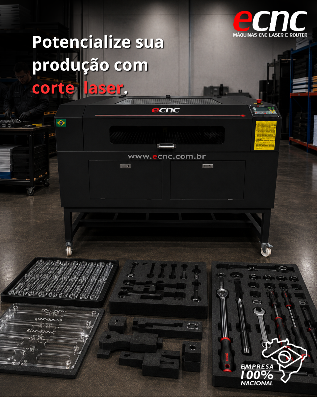 ECNC Máquinas de corte laser Facebook ad: Corte a laser industrial, direto da fábrica para sua linha…